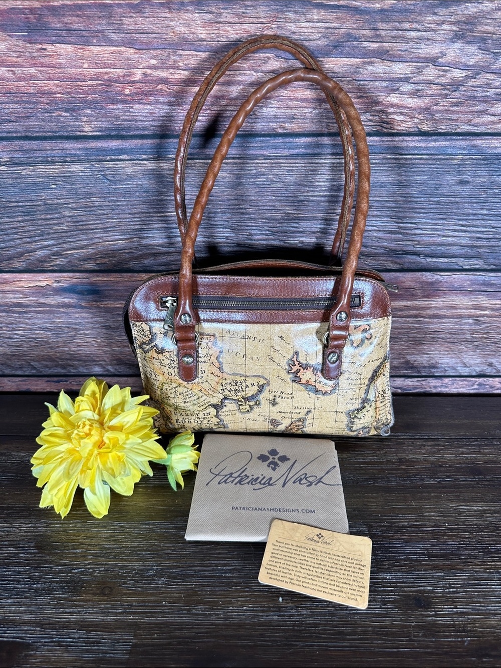 Patricia Nash European Map-Print Shoulder Bag with twisted handles